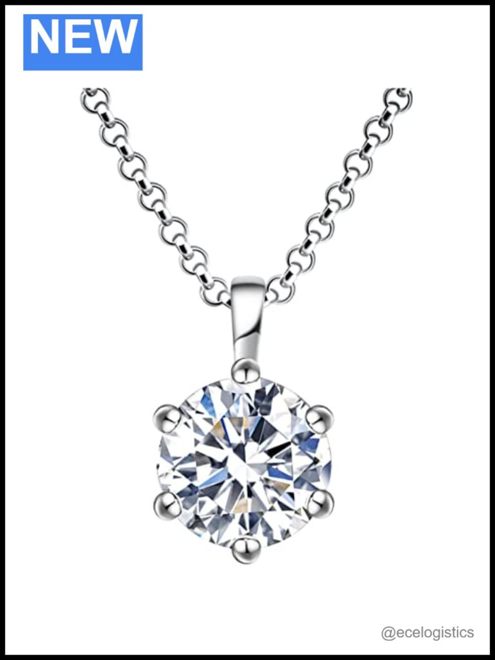 Moissanite Pendant Necklace 18K White Gold Plated Silver 18in Chain